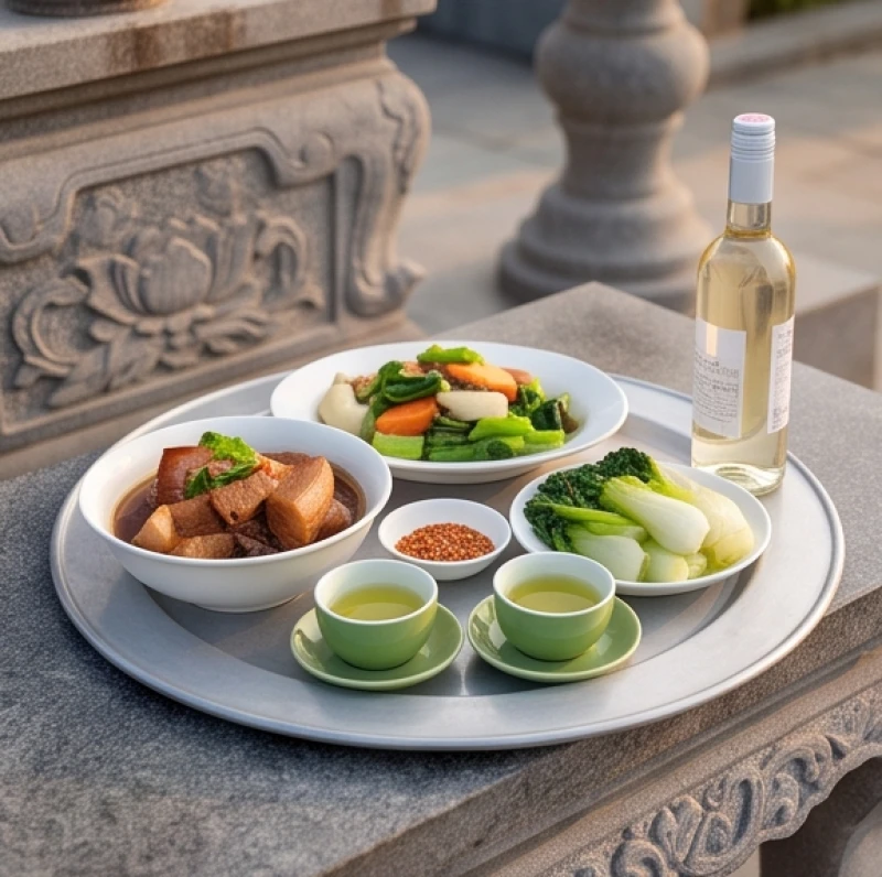 Văn khấn cúng chiến sĩ trận vong: Bài cúng tri ân và nghi lễ chuẩn 1 Mâm lễ mặn trang trọng được bày trí tại đài tưởng niệm để thực hiện nghi thức cúng chiến sĩ trận vong