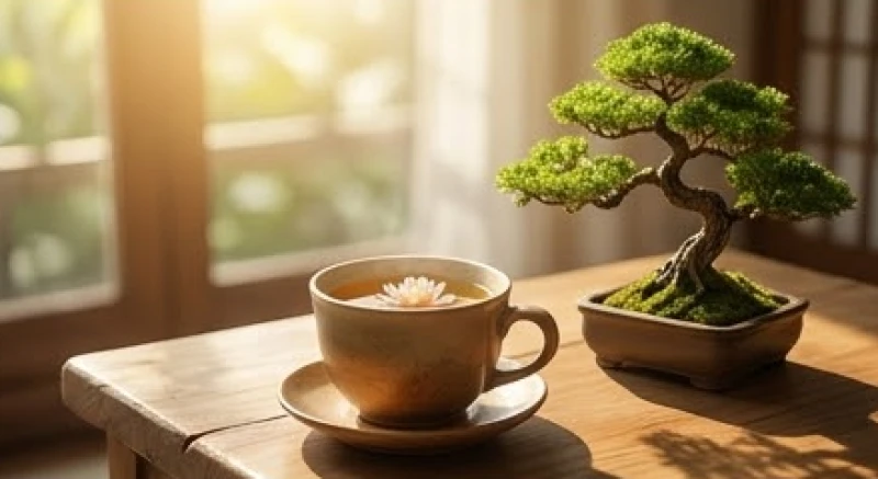 Mơ thấy rùa vàng: Giải mã điềm báo, con số và mẹo đón tài lộc 5 Không gian tĩnh lặng với chén trà ấm và cây bonsai giúp thư giãn tinh thần sau những ngày làm việc căng thẳng