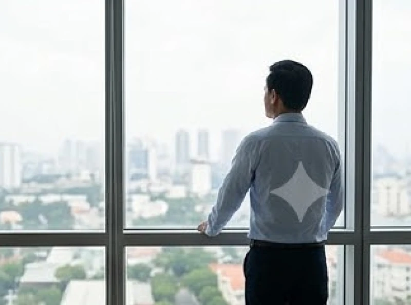 Nhân viên đứng cạnh cửa sổ nhìn ra ngoài trời để mắt thư giãn sau một chu kỳ làm việc tập trung