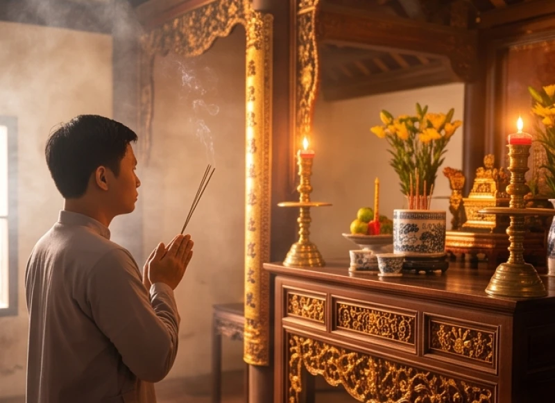 Văn khấn Thành Hoàng làng: Bài cúng chuẩn tại đình và bái vọng 1 Người dân thắp hương và thành kính đọc bài khấn trước ban thờ chính của đình làng