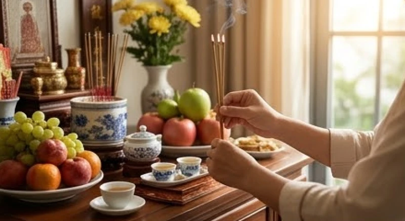 Văn khấn gia tiên rằm tháng 7 chuẩn cổ truyền và cách sắm lễ 1 Mâm cúng mặn rằm tháng 7 được bày biện tươm tất với hương đăng trà quả trên bàn thờ
