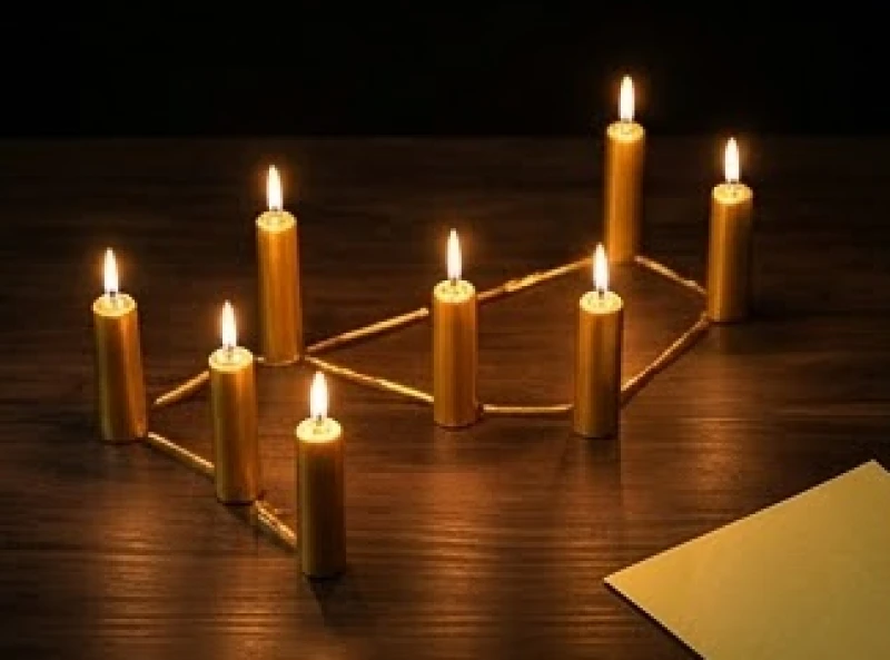 Bảy ngọn nến vàng được xếp theo sơ đồ chòm sao Thái Âm trong nghi lễ dâng sao giải hạn hàng tháng