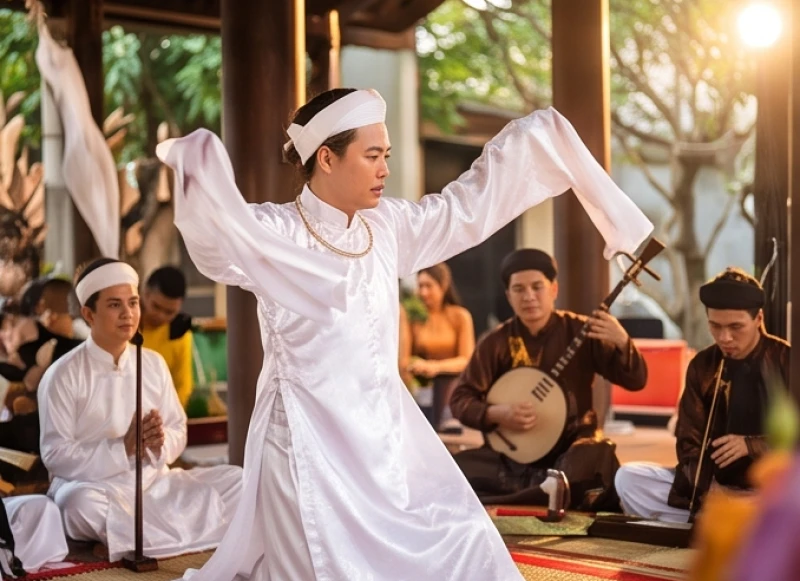 Không khí nhộn nhịp của canh hầu đồng và rước kiệu trong dịp lễ hội đền Hàn đầu xuân