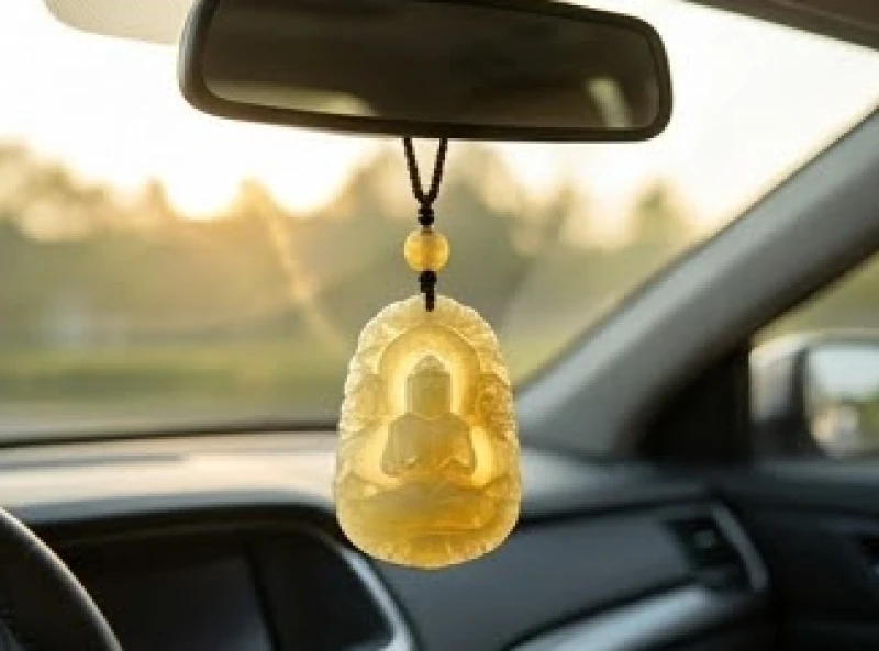 Mặt khánh treo xe bằng ngọc bích ngả vàng mang lại cảm giác vững vàng cho không gian khoang lái xe