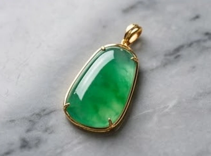 Mặt dây chuyền ngọc cẩm thạch thiên nhiên màu xanh ngọc lý trong vắt bọc viền vàng mười tám cara