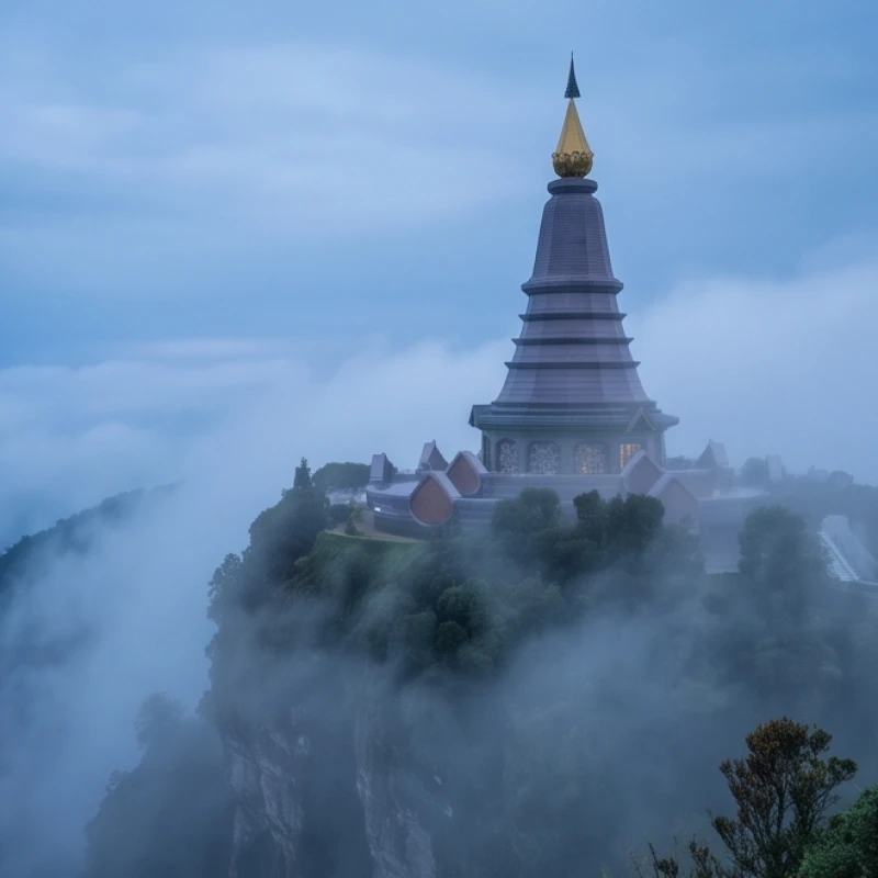Ngôi chùa cổ kính ẩn hiện trong sương mù trên đỉnh núi mang thông điệp bình an và sự tĩnh tại