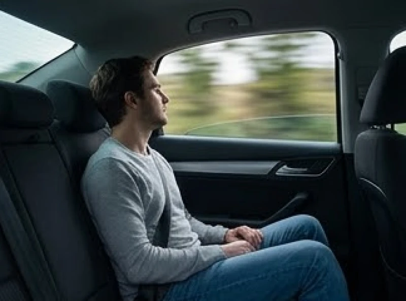 Hành khách ngồi thảnh thơi ở hàng ghế sau ngắm nhìn phong cảnh bên ngoài qua khung cửa sổ xe