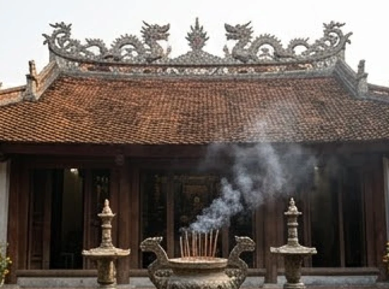 Văn khấn miếu Ngũ Hành: Bài cúng chuẩn và sắm lễ ngũ sắc 1 Kiến trúc uy nghiêm của miếu thờ Ngũ Hành Nương Nương với khói nhang tỏa lợp