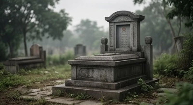 Một ngôi mộ đơn lẻ tĩnh mịch giữa không gian vắng lặng phản ánh nút thắt tâm lý cá nhân