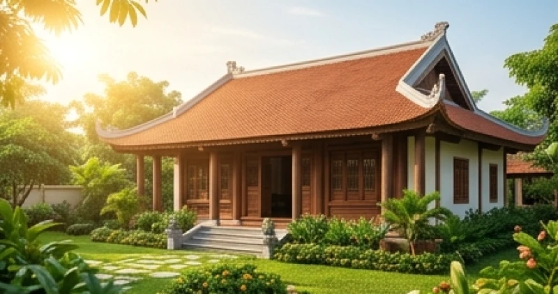 Mơ thấy bố mẹ xây nhà mới: Điềm báo gia đạo và số may mắn 1 Ngôi nhà ba gian mái ngói đỏ truyền thống khang trang ngập tràn ánh nắng ấm áp báo hiệu vượng khí gia đạo