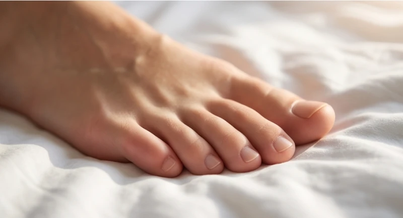 Đỉnh của ngón chân út vươn dài và thẳng, đạt đến đốt khớp giữa của ngón chân áp út bên cạnh