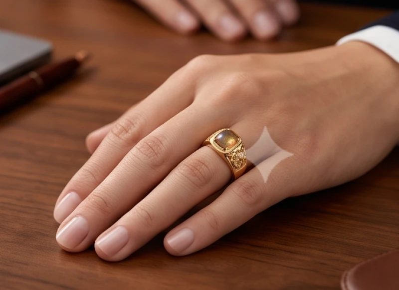 Nhẫn phong thủy tuổi Mão: Bảng màu đá và ngón đeo chuẩn nam nữ 11 Bàn tay đeo nhẫn phong thủy đính đá to bản ở ngón giữa để giữ của và hút tiền tài
