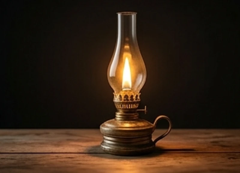 Ngọn đèn dầu cổ kính cháy sáng êm đềm đại diện cho nạp âm Phú Đăng Hỏa mệnh Hỏa