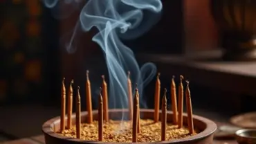 Burning incense sticks on altar