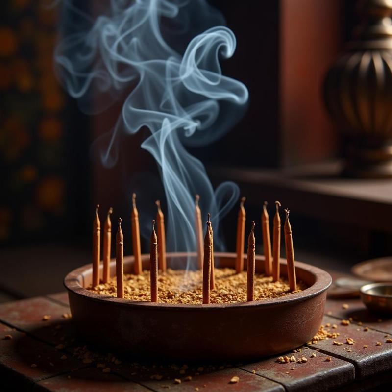 Burning incense sticks on altar