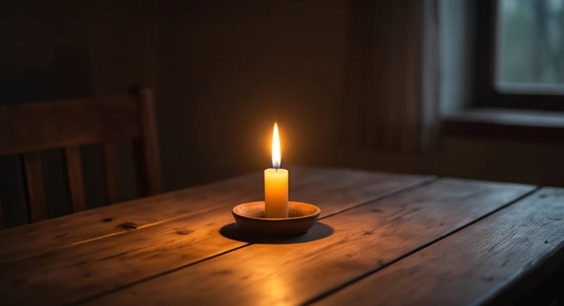 Mơ thấy lửa cháy: Giải mã điềm báo và cách hóa giải phong thủy 3 Ngọn nến nhỏ cháy đều đặn đặt trên chiếc bàn gỗ mộc mạc trong không gian tĩnh lặng