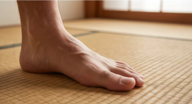 Bàn chân nam giới với ngón chân thứ hai vươn dài nhô cao vượt qua đỉnh của ngón chân cái