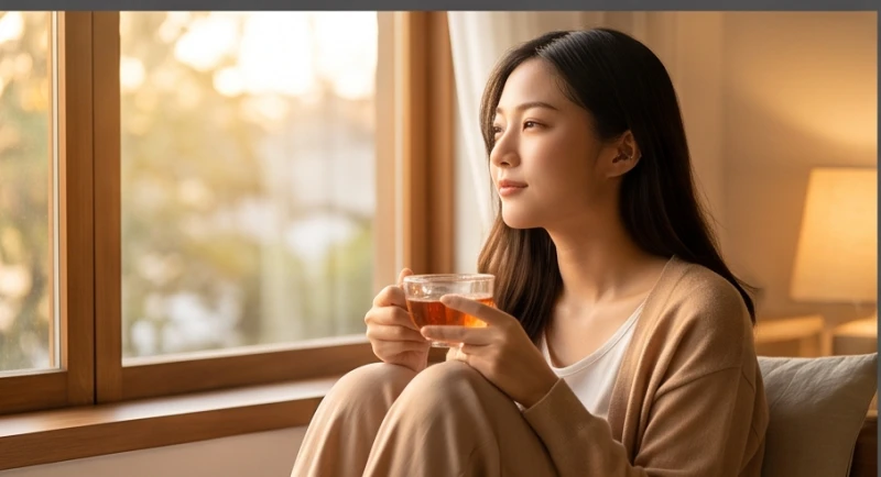 Cô gái trầm tư ngồi bên cửa sổ thể hiện đặc trưng tính cách sống nội tâm của dáng tay ngón út ngắn
