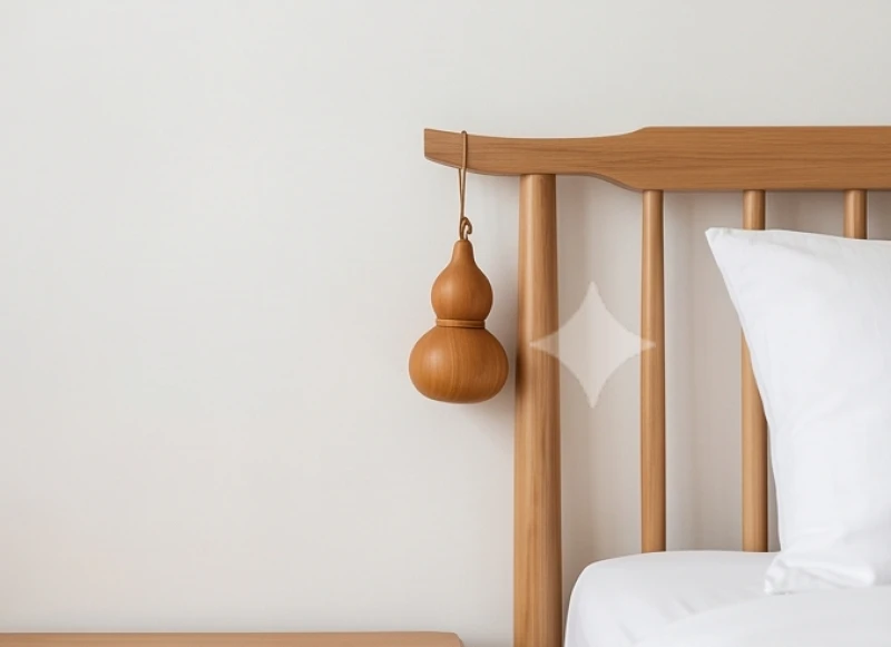 Hướng giường ngủ hợp tuổi Sửu: Chuẩn tọa độ và cách hóa giải 11 Treo hồ lô phong thủy bằng gỗ ở mép giường để thu dung sát khí