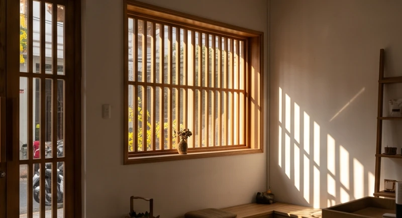 Ánh nắng chói chang giữa trưa chiếu rọi qua không gian cửa hàng mang năng lượng Hỏa cực vượng