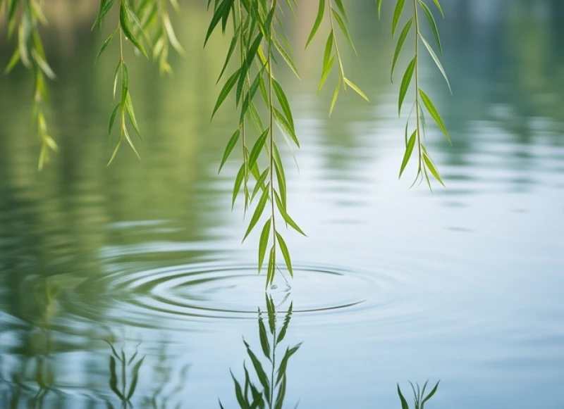 Cành dương liễu rủ xuống mặt nước tượng trưng cho nạp âm Dương Liễu Mộc của người tuổi Quý Mùi