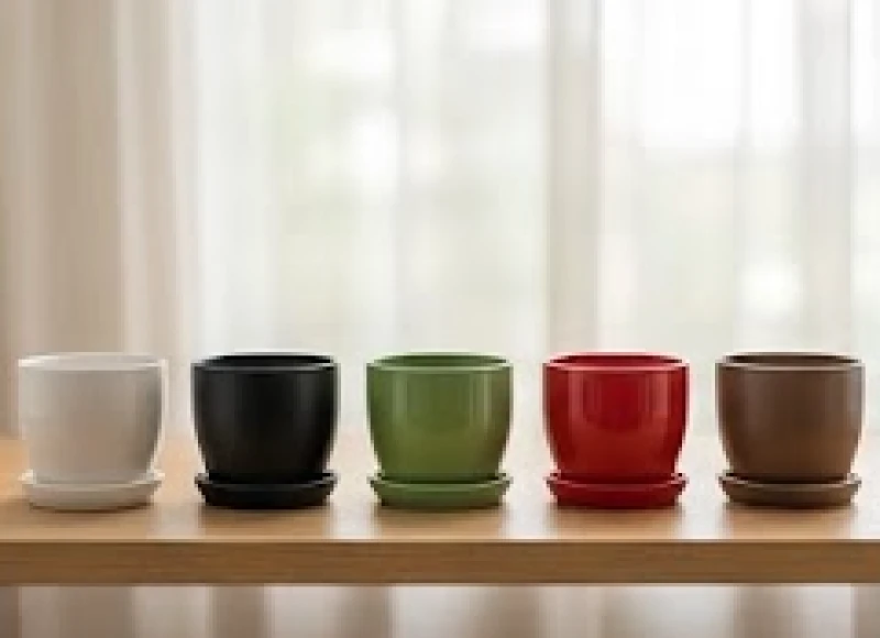 Năm chậu cây mini có màu sắc khác nhau đại diện cho năm mệnh Kim, Mộc, Thủy, Hỏa, Thổ trong hệ thống Lục thập hoa giáp