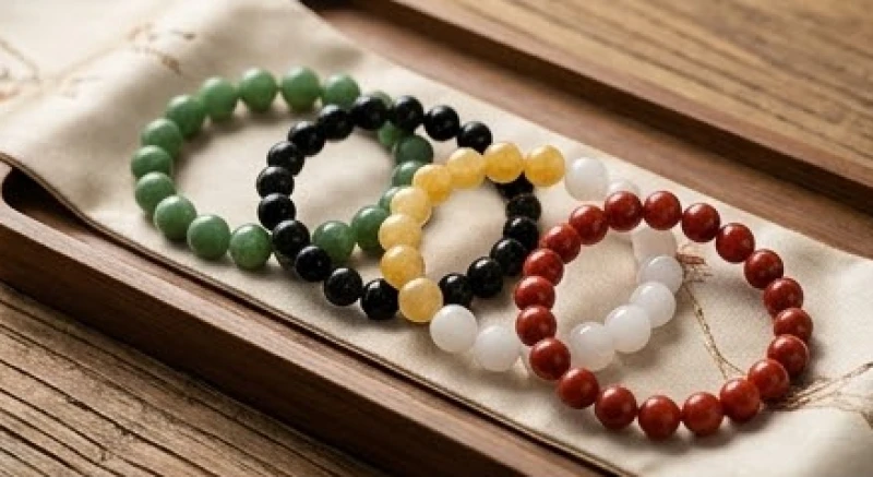 Vòng tay đá phong thủy tự nhiên với màu sắc đa dạng đại diện cho các bản mệnh ngũ hành