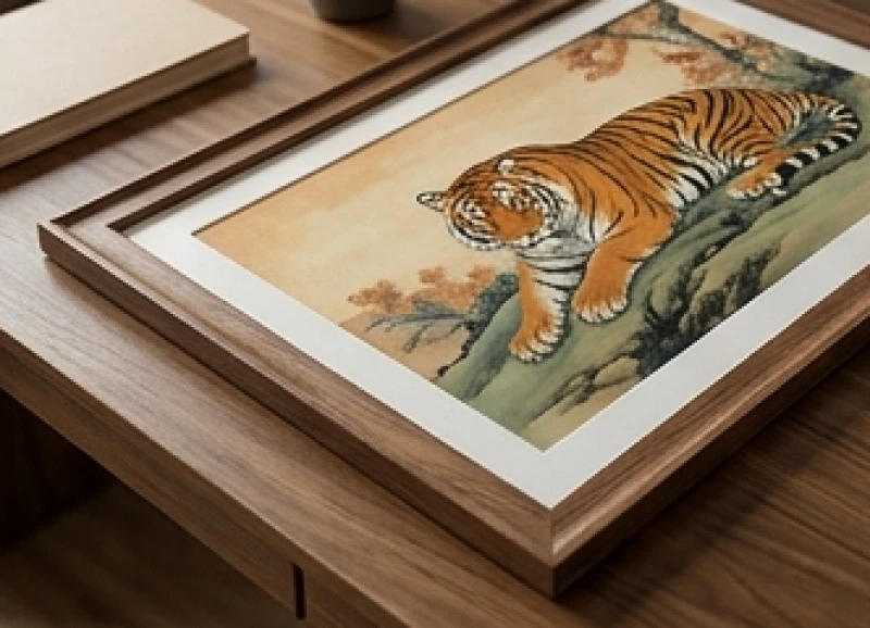 Màu sắc và chất liệu tranh treo hình con hổ hợp tuổi Dần được chọn tinh tế theo ngũ hành bản mệnh