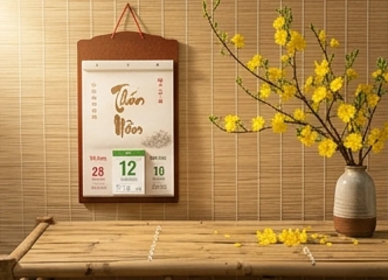 Tờ lịch tết truyền thống khoanh đỏ ngày lập xuân để xác định ngũ hành phong thủy cho trẻ bính ngọ