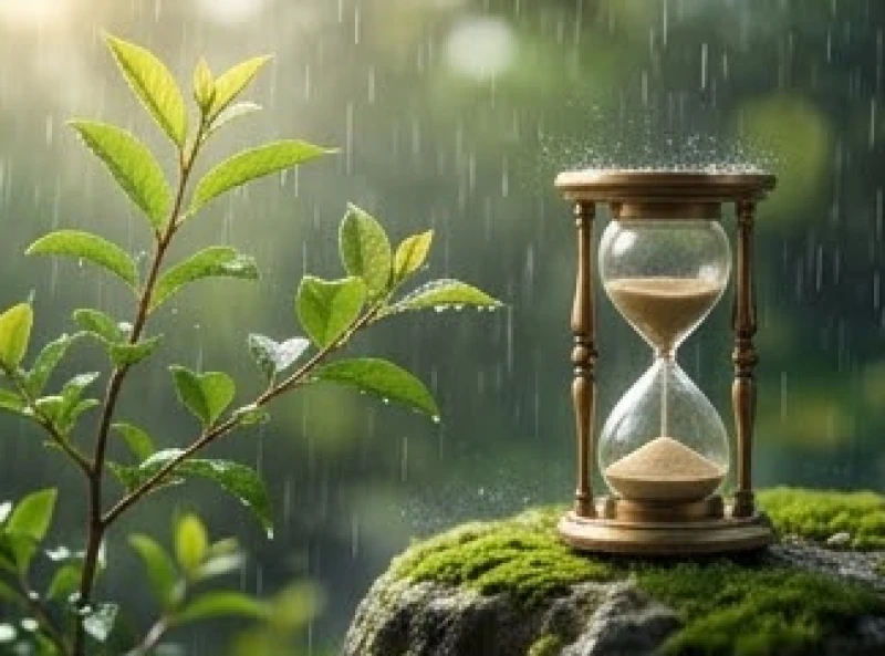 Tử vi tuổi Giáp Ngọ 2014 năm 2027: diễn biến học hành & cúng sao 2 Nhành cây xanh tốt vươn lên dưới cơn mưa nhẹ cạnh chiếc đồng hồ cát bằng đồng cổ kính