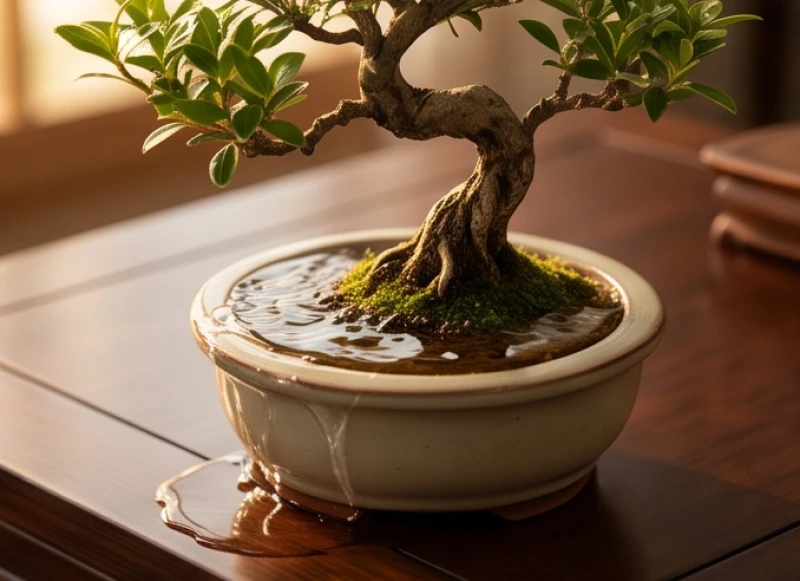 Tứ hành xung tuổi Mão: Chi tiết theo nạp âm và cách hóa giải 5 Chậu cây cảnh bonsai bị ngập nước tràn trề xuống mặt bàn gỗ làm lộ phần rễ rêu phong