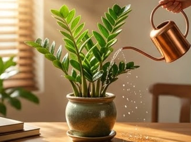 Chậu cây kim tiền xanh tươi mát được tưới nước cẩn thận tượng trưng cho nguồn tài lộc sinh sôi