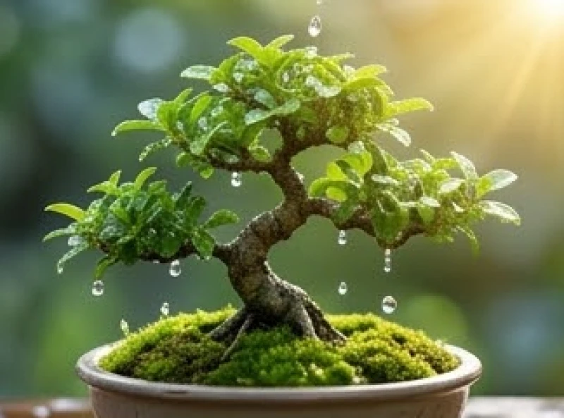 Tuổi Dậu năm 2027 có phạm Thái Tuế không? Phân tích cát hung 3 Chậu cây cảnh bonsai xanh tươi đang được tưới những dòng nước mát lành dưới ánh nắng mai rực rỡ