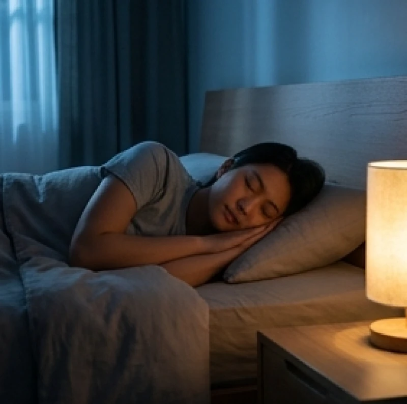 Mơ thấy bị vong nhập: Giải mã điềm báo và cách thanh tẩy tà khí 1 Căn phòng tối mờ ảo nơi một người đang ngủ say, ánh sáng lạnh và ấm đan xen