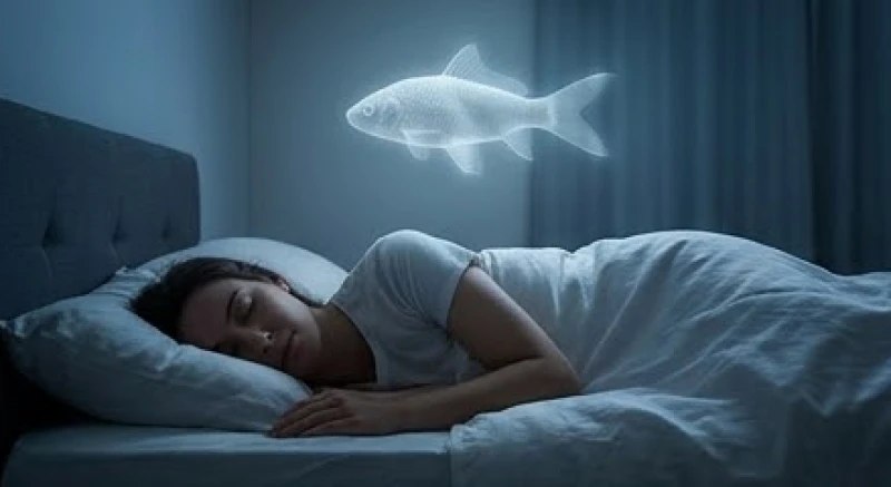 Mơ thấy bị cá cắn: Tra cứu điềm báo vị trí cắn và số may mắn 1 Người nằm ngủ và hình ảnh mờ ảo của một con cá tượng trưng cho việc mơ thấy bị cá cắn.