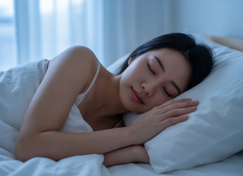 Cô gái nằm ngủ trên giường với vẻ mặt trằn trọc, phản ánh những áp lực đè nén dẫn đến giấc mơ gãy móng tay
