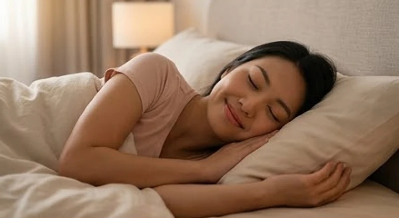 Người phụ nữ đang ngủ say giấc trên giường với nụ cười nhẹ trên môi báo hiệu một khởi đầu mới