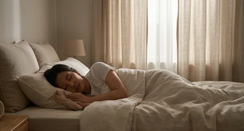 Một người đang ngủ say giấc trên chiếc giường êm ái, thể hiện sự thư giãn và thanh thản trong tâm trí