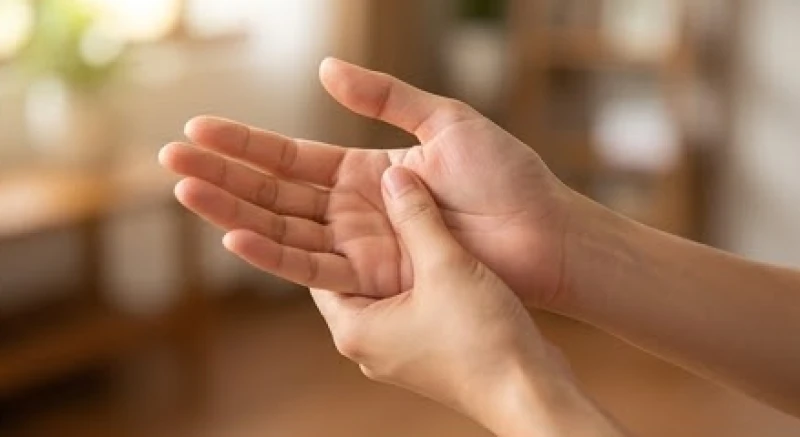 Lòng bàn tay trái của một người đang được xoa nhẹ, biểu hiện của điềm báo sắp có tiền bất ngờ