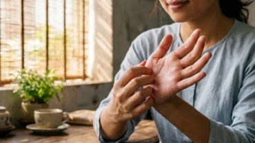 Hình ảnh bàn tay phải đang được xoa nhẹ để giải đáp thắc mắc ngứa tay phải là điềm gì theo phong thủy và y khoa