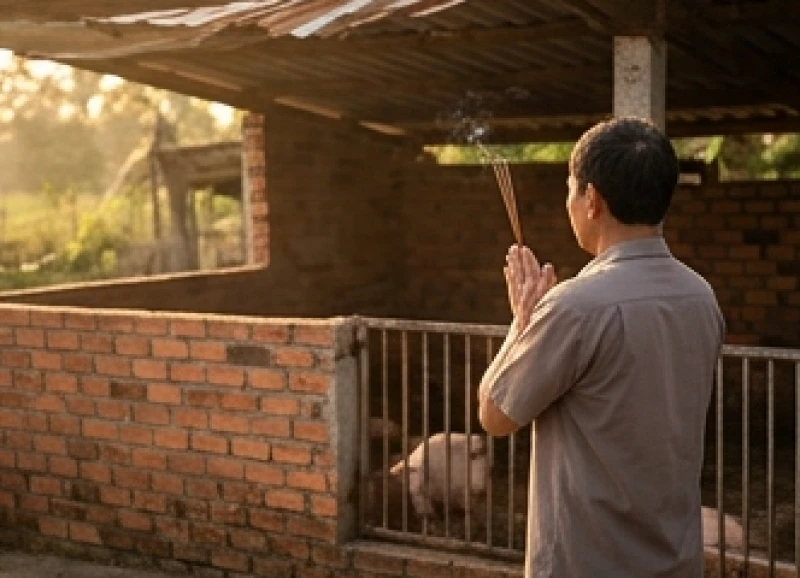 Văn khấn cúng chuồng heo chuẩn và cách sắm lễ đúng nghi thức 6 Gia chủ chắp tay đứng nghiêm trang đọc văn khấn cúng Ông Chuồng Bà Chuồng hướng vào bầy heo
