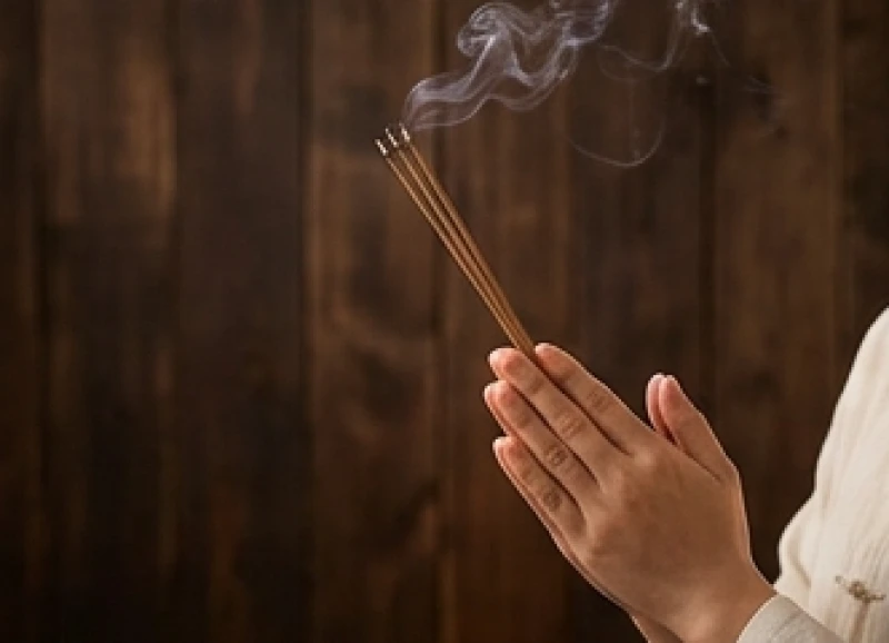 Tử vi tuổi Hợi năm 2027: Đối chiếu sao hạn và bài khấn chi tiết 5 Đôi bàn tay chắp lại cầm nén nhang đang cháy đỏ để thể hiện lòng thành kính trước các vị tinh quân