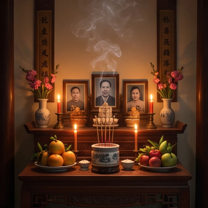 Mơ thấy người thân: Giải mã điềm báo, cách ứng phó & số may mắn 4 Không gian tĩnh lặng với khói nhang mờ ảo, gợi nhắc về sự liên kết tâm linh khi người thân đã khuất hiện về báo mộng