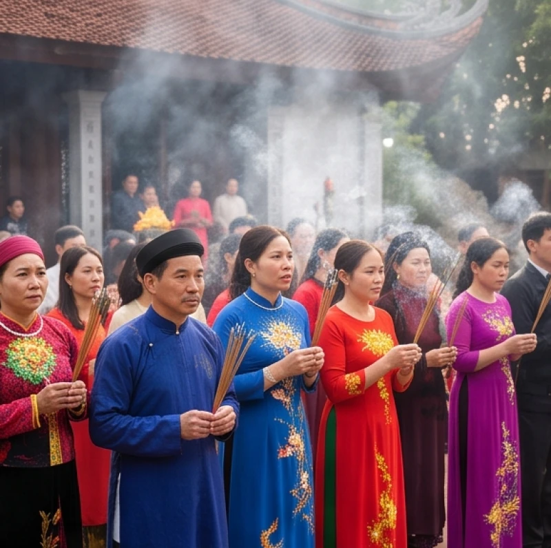 Dòng người đông đúc tề tựu tại sân hội Đền Thượng Lào Cai cầm hương thành kính cầu nguyện
