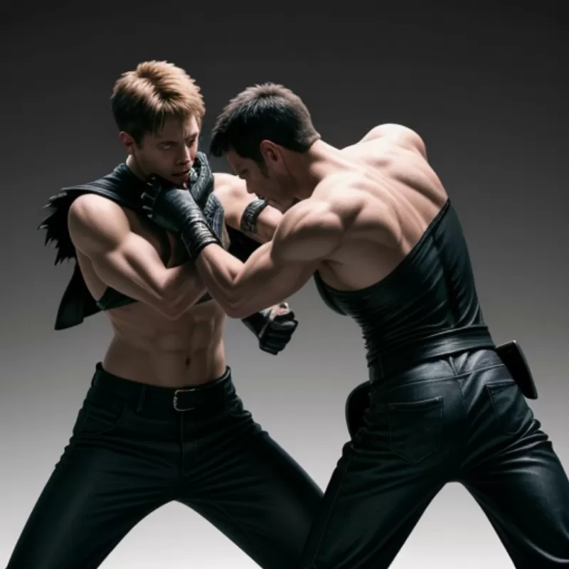 Two men fighting fiercely
