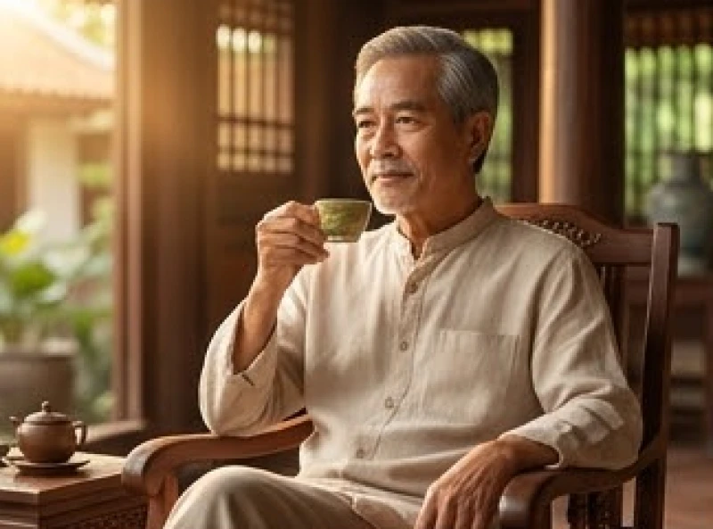 Tử vi trọn đời tuổi Giáp Thìn 1964 nam mạng: Mốc hạn và hóa giải 1 Người đàn ông tuổi Giáp Thìn 1964 với phong thái điềm tĩnh ngồi uống trà trong không gian đậm chất truyền thống