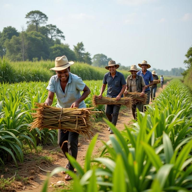 Người dân thu hoạch mía