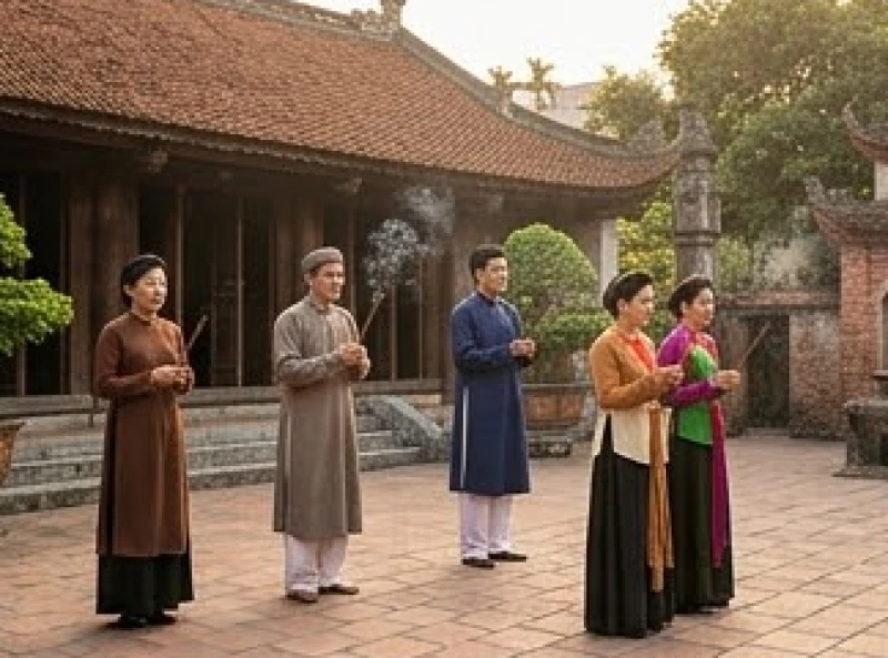 Văn khấn ngày tiệc Mẫu Hưng Yên: Bài cúng chuẩn và lịch dâng lễ 1 Du khách thập phương chắp tay thành kính dâng hương tại không gian cổ kính của đền Mẫu
