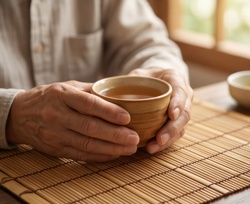Người cao tuổi thảnh thơi thưởng thức trà tĩnh dưỡng trong không gian yên bình