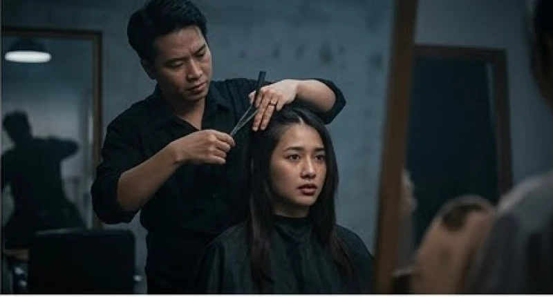 Người thợ cắt tóc đang thao tác vụng về khiến mái tóc của khách hàng bị cắt lẹm và không đều nhau
